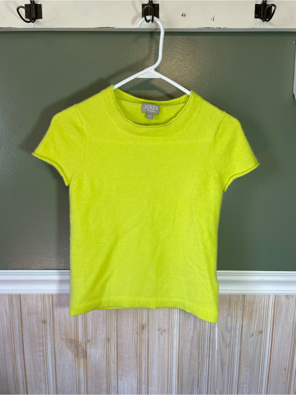 J Crew cashmere shrunken tee neon yellow